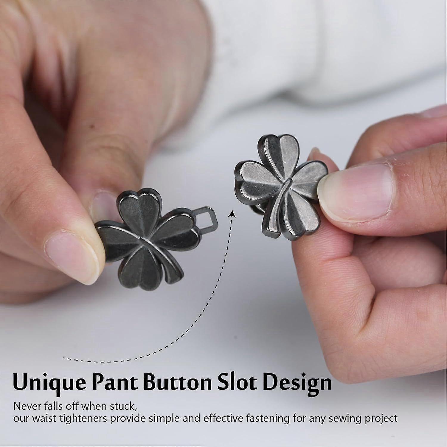Pant Waist Tightener Adjustable Button Pin for Pants - No Sew Detachable Clips to Make Jeans Smaller - 4 Sets Instant Tightener for Loose Pants