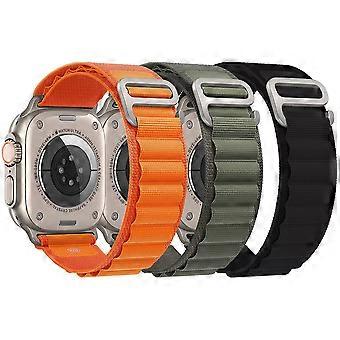 3PCS-iwatch 8Ultra alpine nylon strap-(black + orange + green)--42/44/45/49MM (metal head)