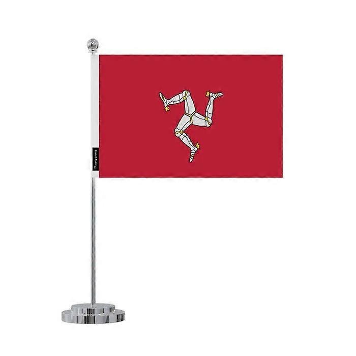 Isle of Man Desk Flag – 14 x 21 cm – Polyester – Stainless Steel Base