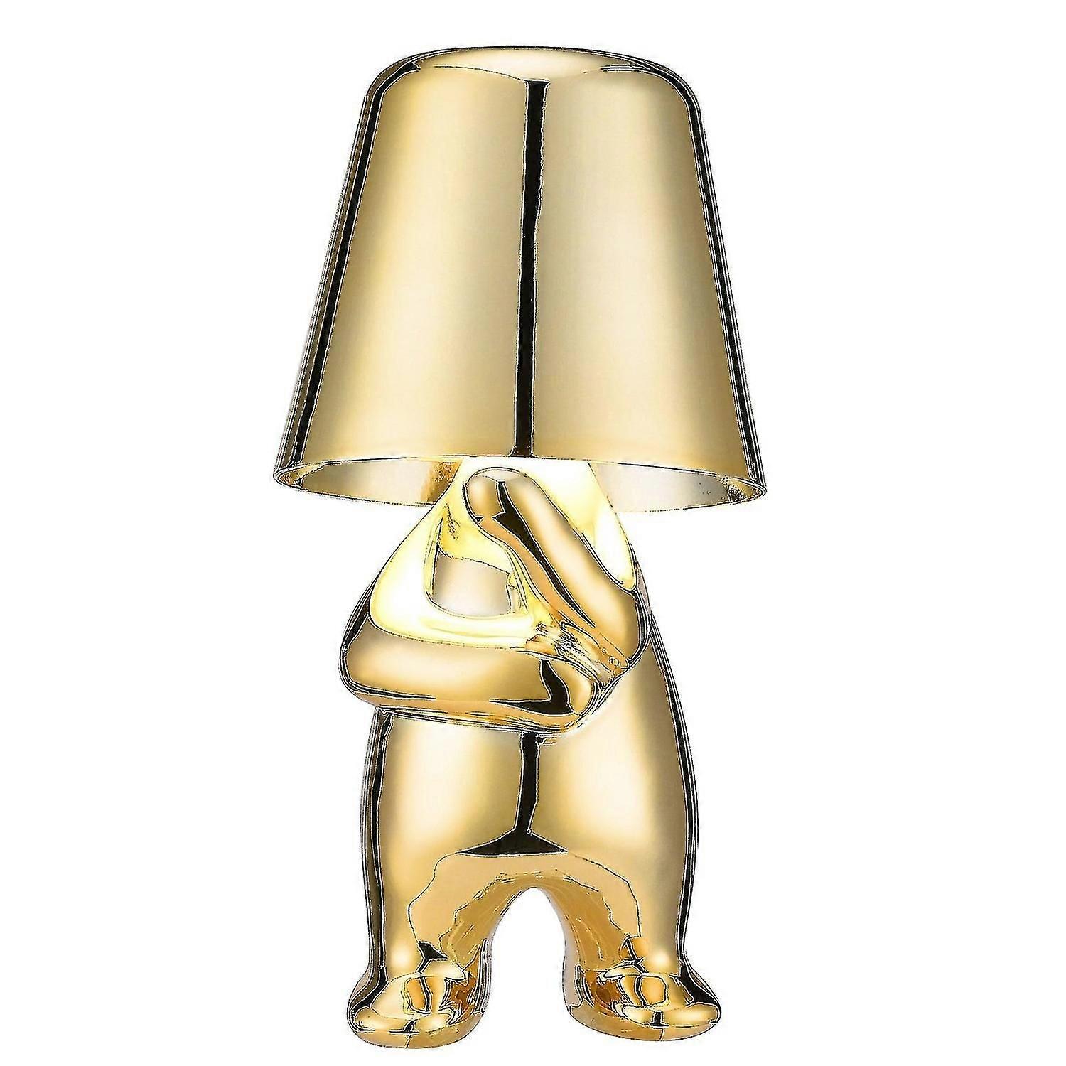 Gold Bedside Touch Control Table Lamp, Gold Decor Thinking Statue Led Table Lamp
