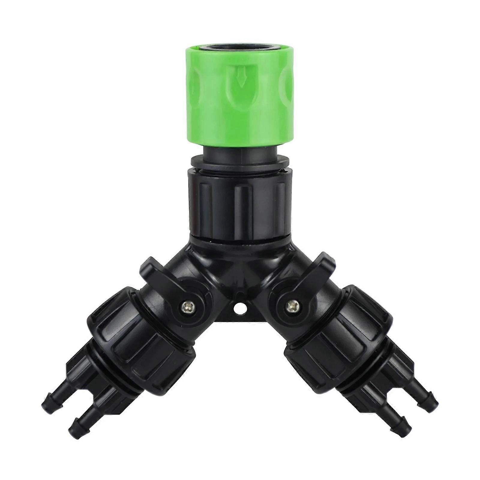 Double Flow Garden Hose Y Splitter Connector with 2 On Off Valves Plastic Quick Connection 3/4inch for Outdoor Irrigation