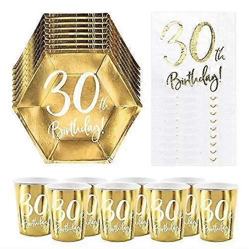 30th Birthday Party Pack | 6 Gold Plates | 6 Gold Paper Cups | 20 Paper Napkins