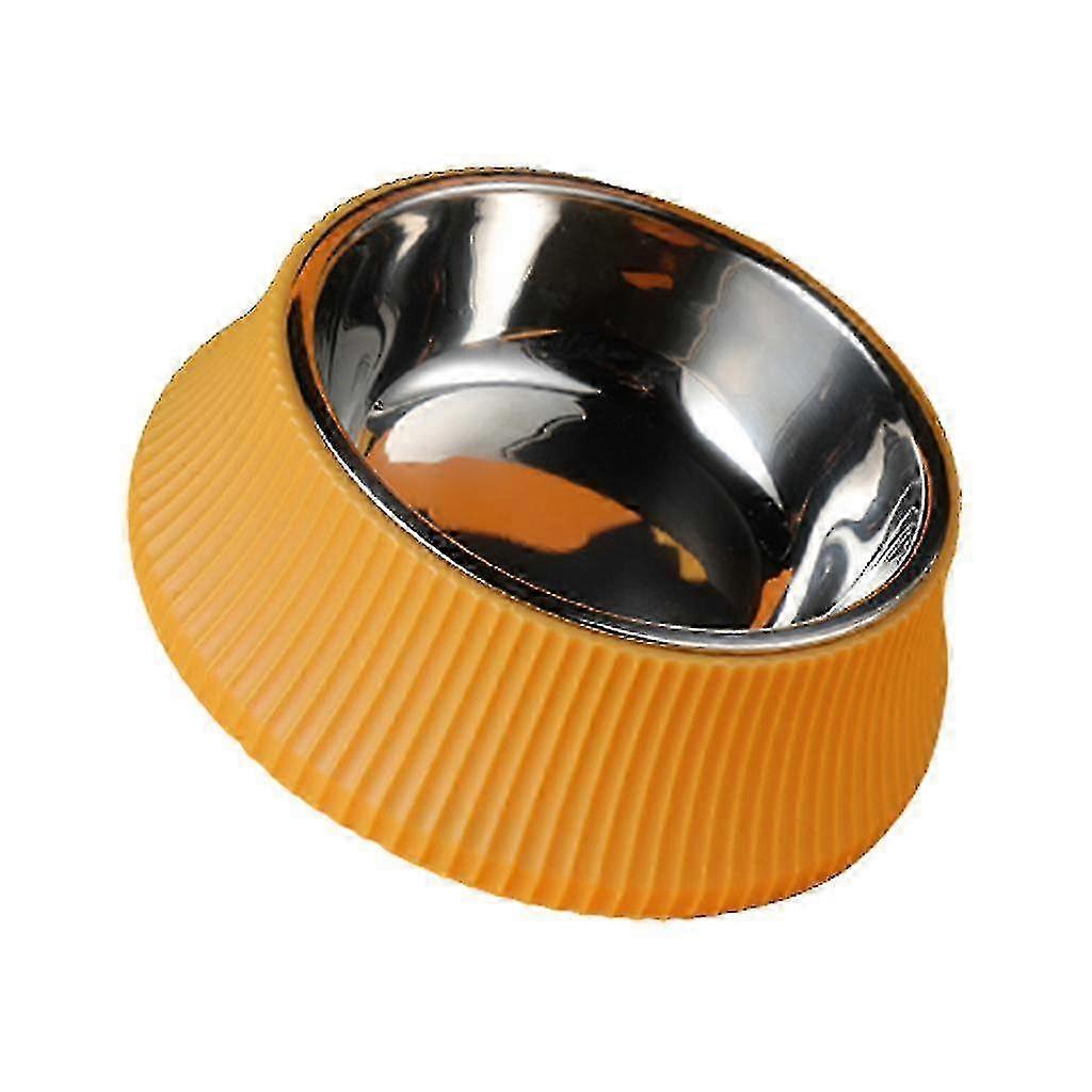 ステンレス製滑り止め犬用ボウル、お手入れが簡単な大型ペットフード皿、転倒しない丸い黄色