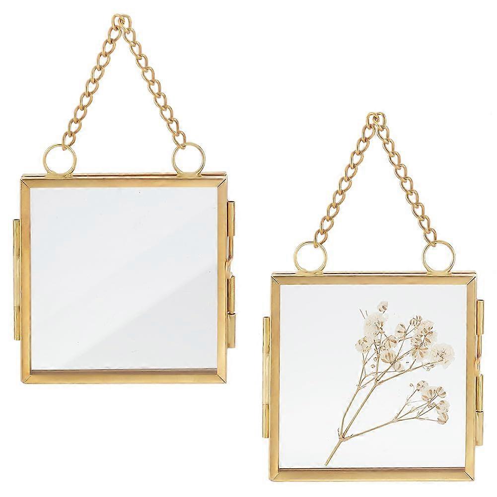 Pack of 2 6x6cm Mini Picture Frames with Chain for Pressed Flowers Wall Decoration