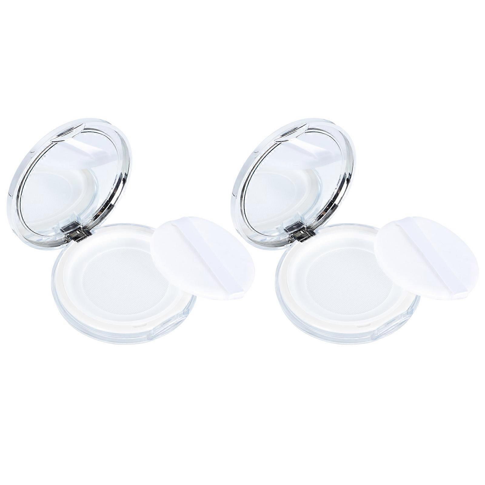2pcs Powder Boxes with Puff Mesh Flip Type Loose Powder Containers