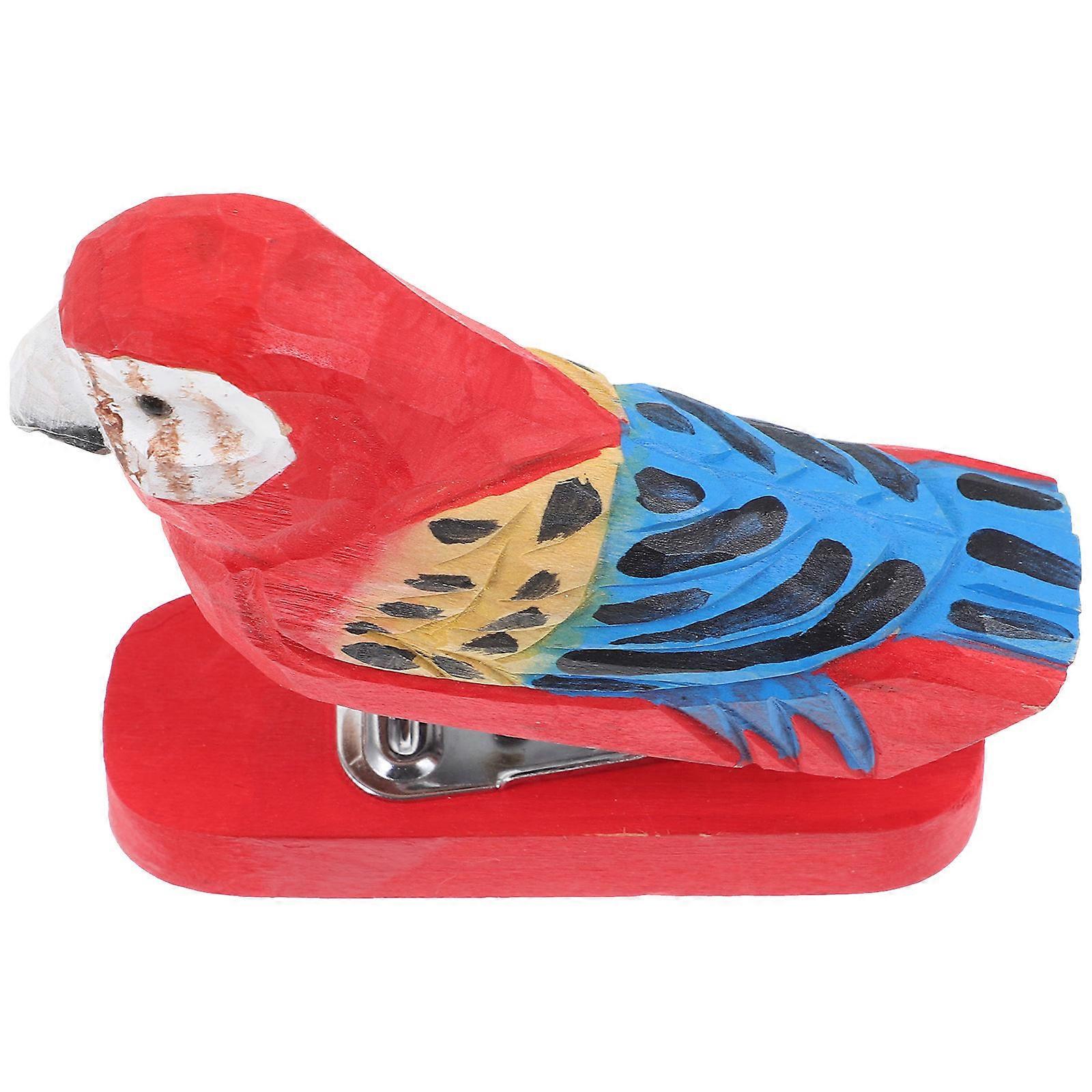 Wooden Animal Stapler, Reusable Mini Desktop Paper Stapler for Office School, Compact Portable Book Stapling Tool with Cute Red Parrot Design, Sturdy