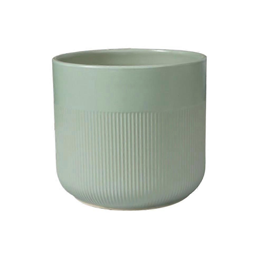 Plant pot matte round ceramic with stripes, table planter with drainage holes for indoor