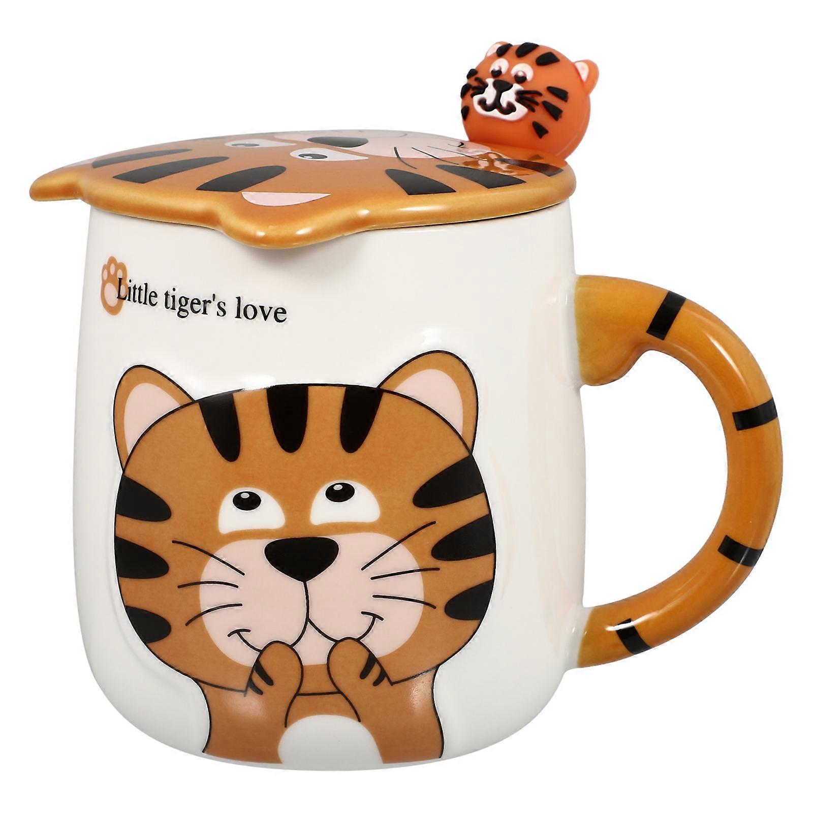 Ceramic Mug Cartoon Tiger Cup Home Use Multi-Colored 10x9x9cm Storage of Beverages 1Set