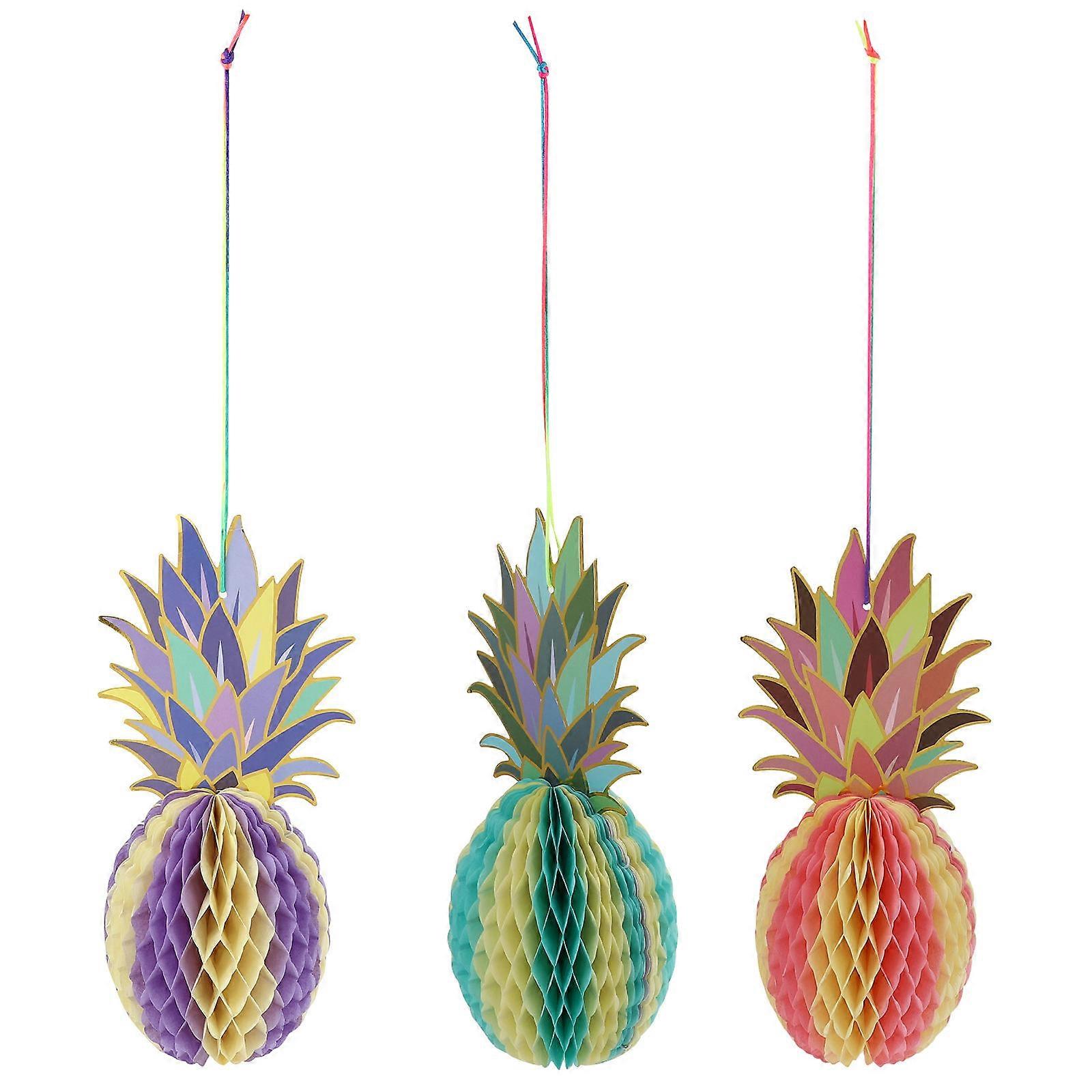 Pineapple Table Honeycomb Tropical Style Paper Pineapple Honeycomb Balls Party Decoration Lightweight 29x12cm 3Pack