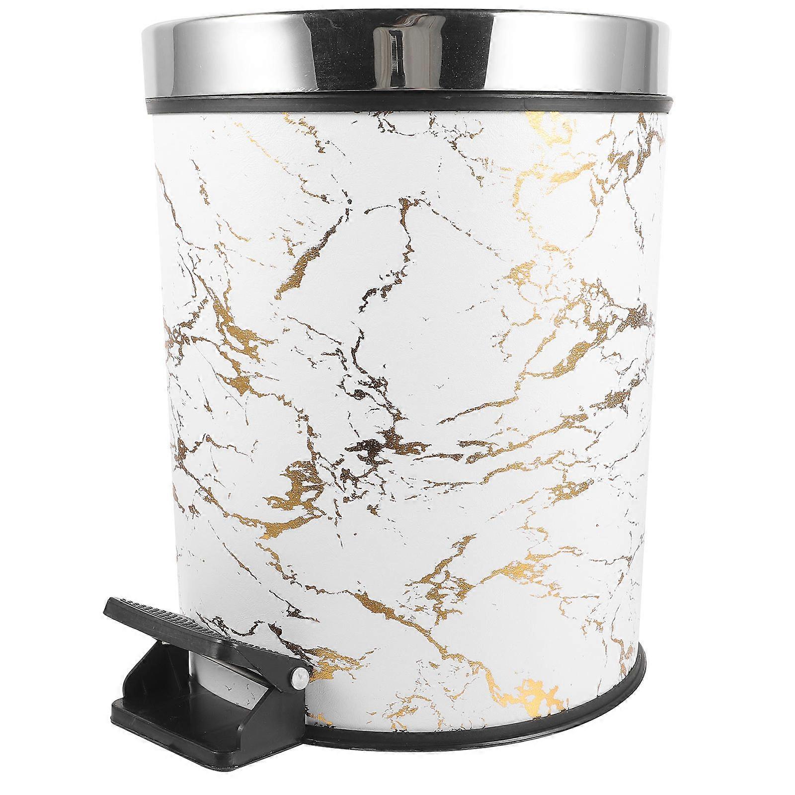 Kitchen Trash Can Marble Pattern Pedal Operation Garbage Container 12.2 9.8 9.8in Hygienic Use 1Set