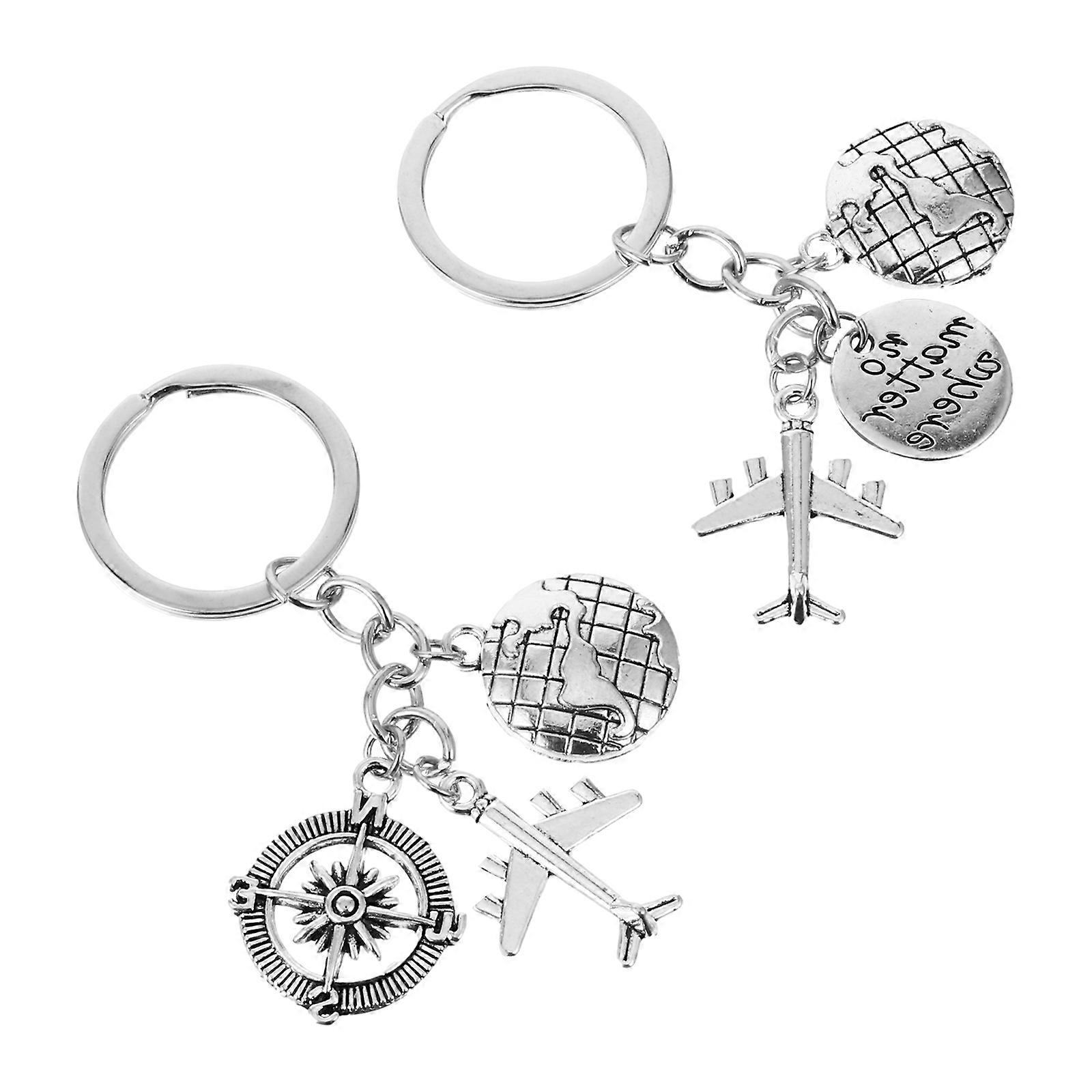 2pcs Zinc Alloy Keyring Pendant with Graduation Compass & World Map Design – Durable Friendship Key Chains for Backpacks & Car Keys – Stylish Gift