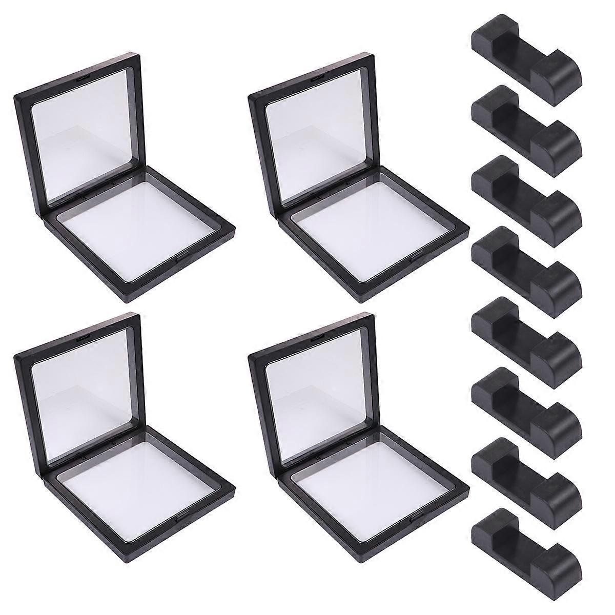 Floating Clear Display Frames Set for Jewelry Organizer   Transparent Membrane Showcase with Black Plastic Frames and Bases, Dustproof Storage Case