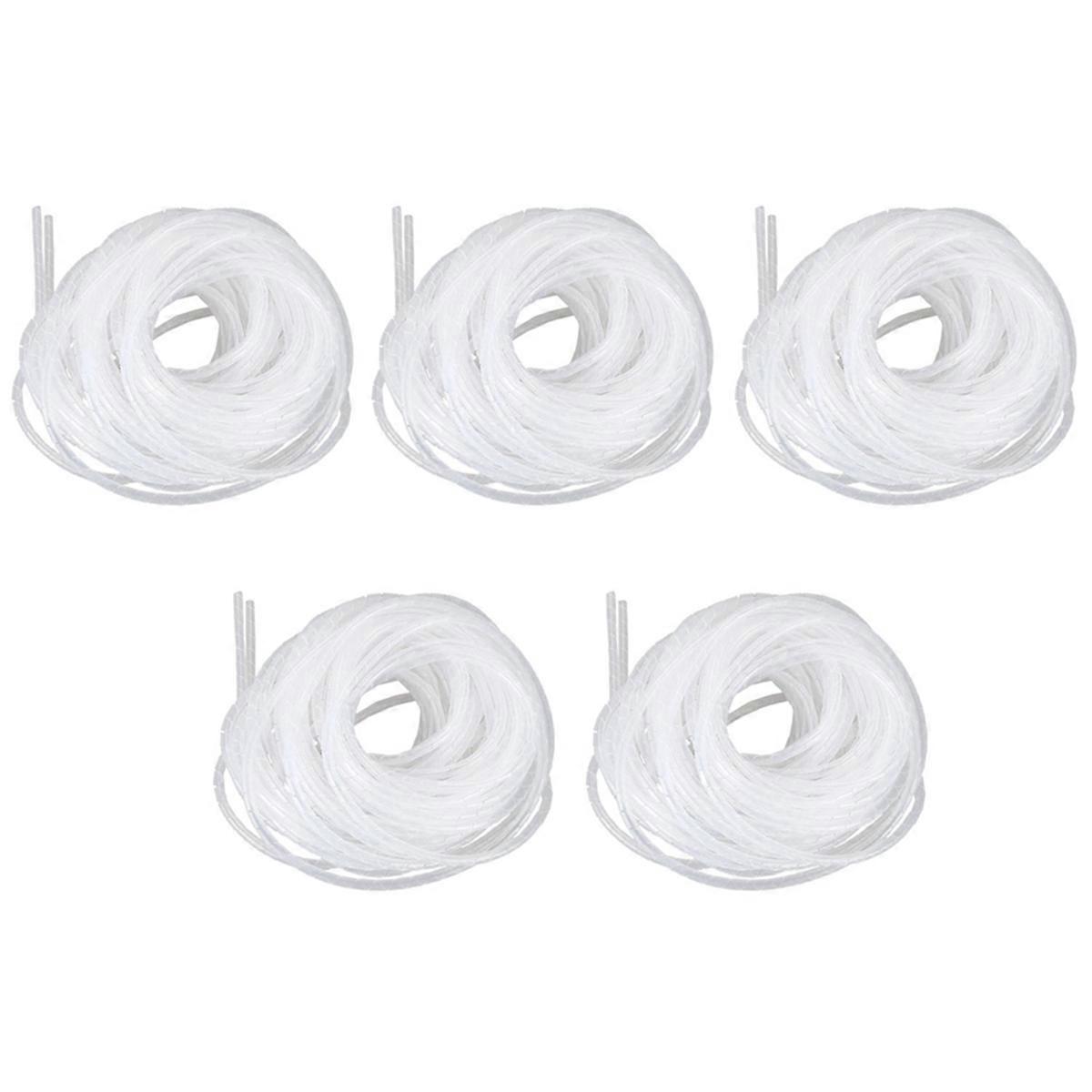 5X Cable Wire Organizer Manager Spiral Wrap Band 6mm Dia 15M Length White