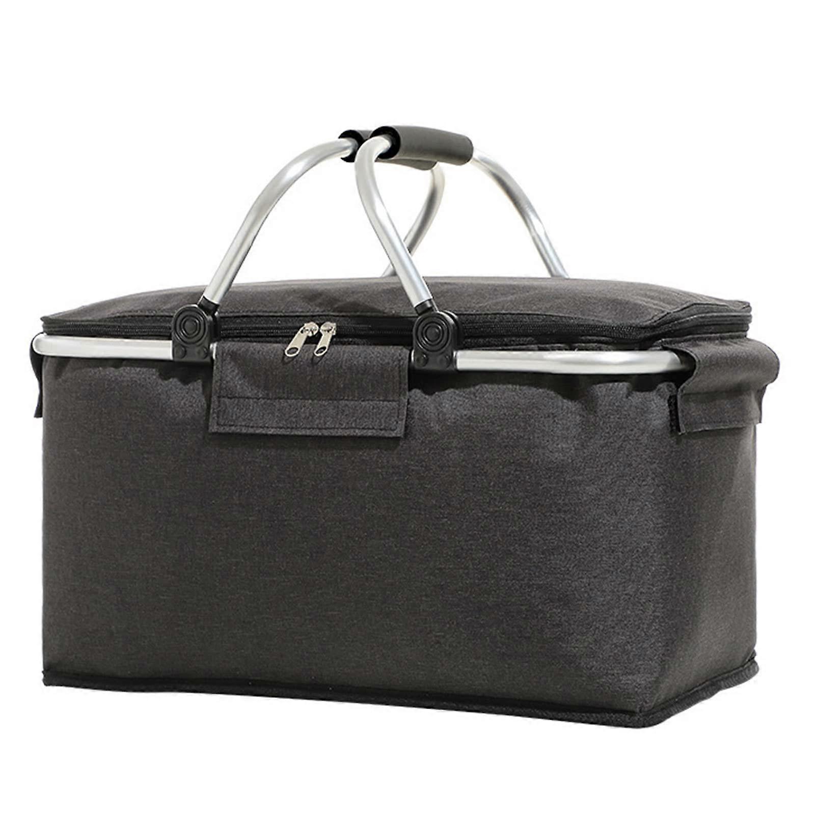 Foldable Shopping Basket Insulated Picnic Bag Tote with Handles Black