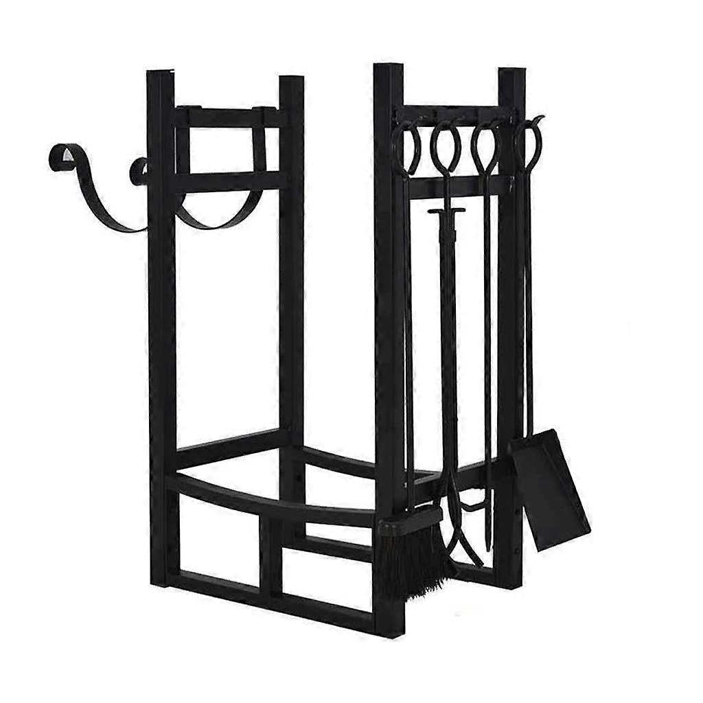 Firewood Storage Rack, Black Iron, Floor-Standing, Multi-Tier Wood Rack, Decorative Fireplace Tool Display Shelf