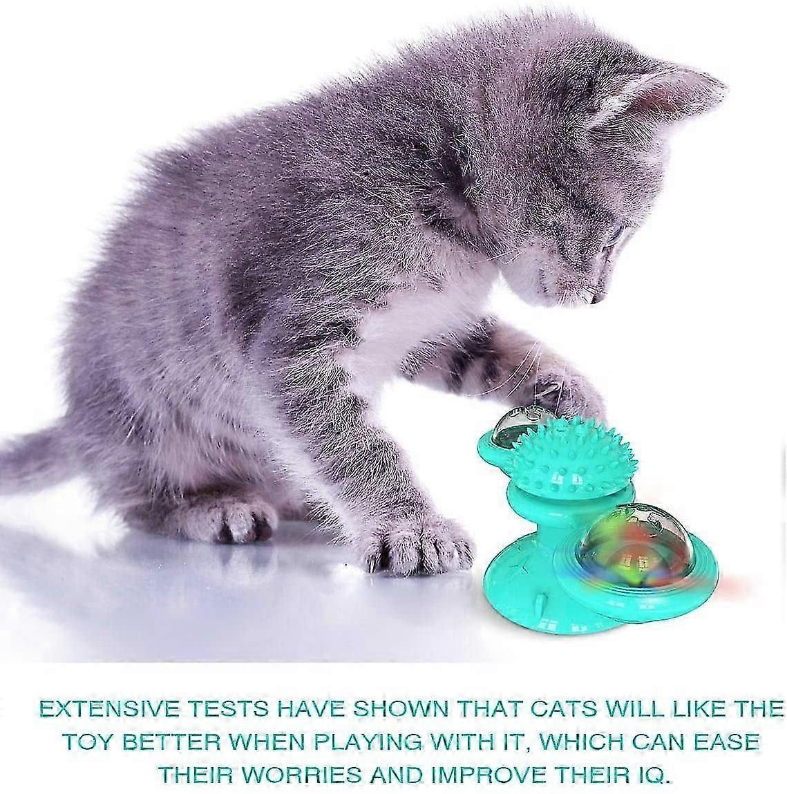 Windmill Cat Toys for Indoor Cats, Interactive Turntable Tease Cat Toys with Suction Cup, Funny Massage Scratching Tickle Kitten Toys with Catnip