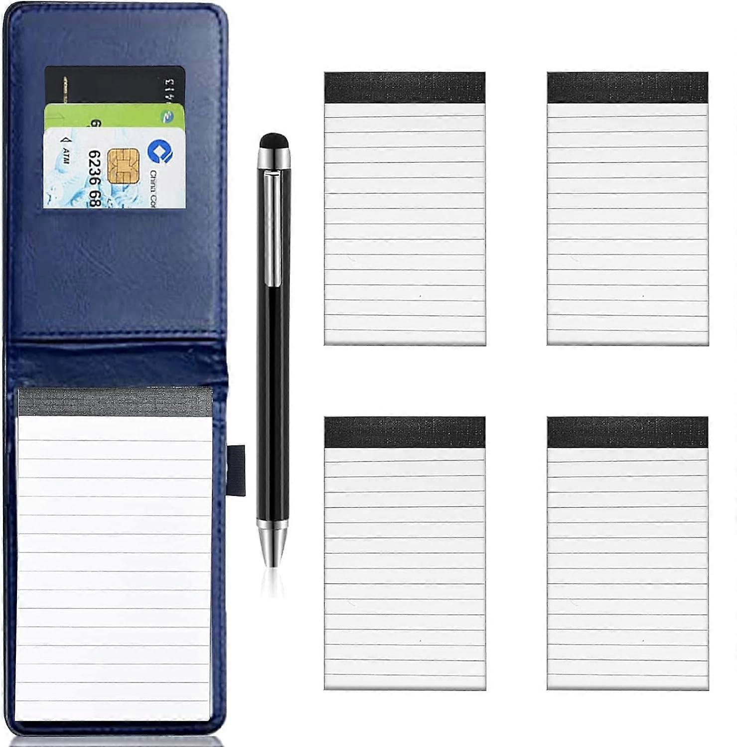 6 Piece Mini Notepad Set A7 Notepad Includes PU Leather Notebook 4 Replacement Pads Metal Pen Blue Outdoor Activities