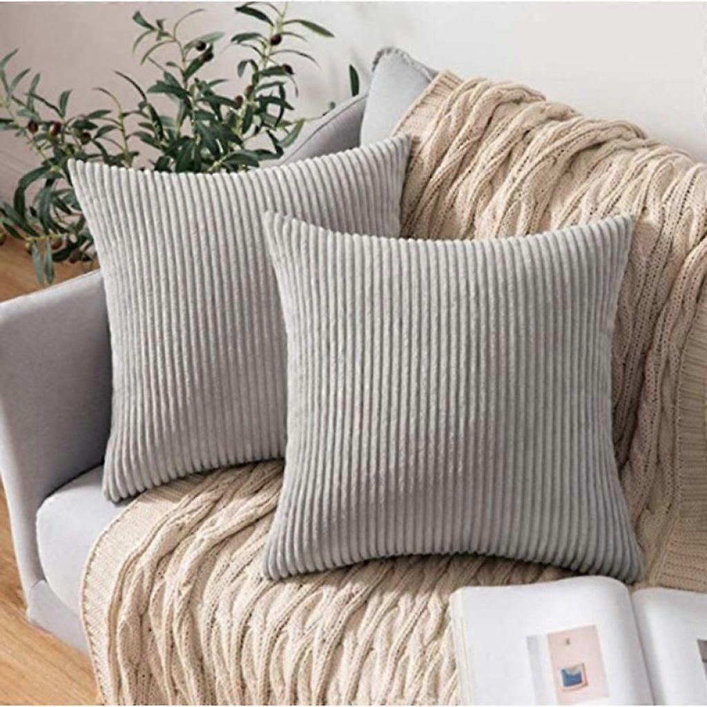 2-piece light grey corduroy cushion covers, 45x45cm, with invisible zip, sofa decor