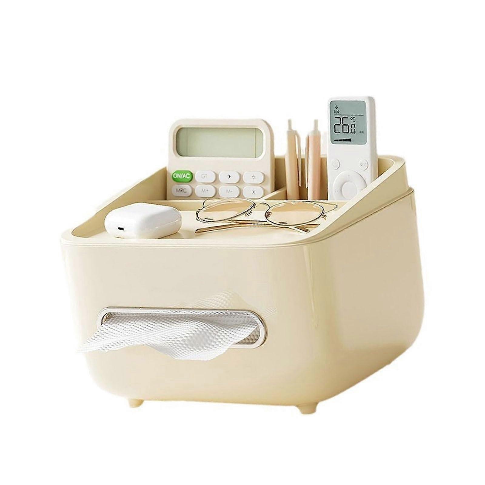 Elegant tissue box organizer, modern tissue holder with storage compartments for a clutter space, traditional.