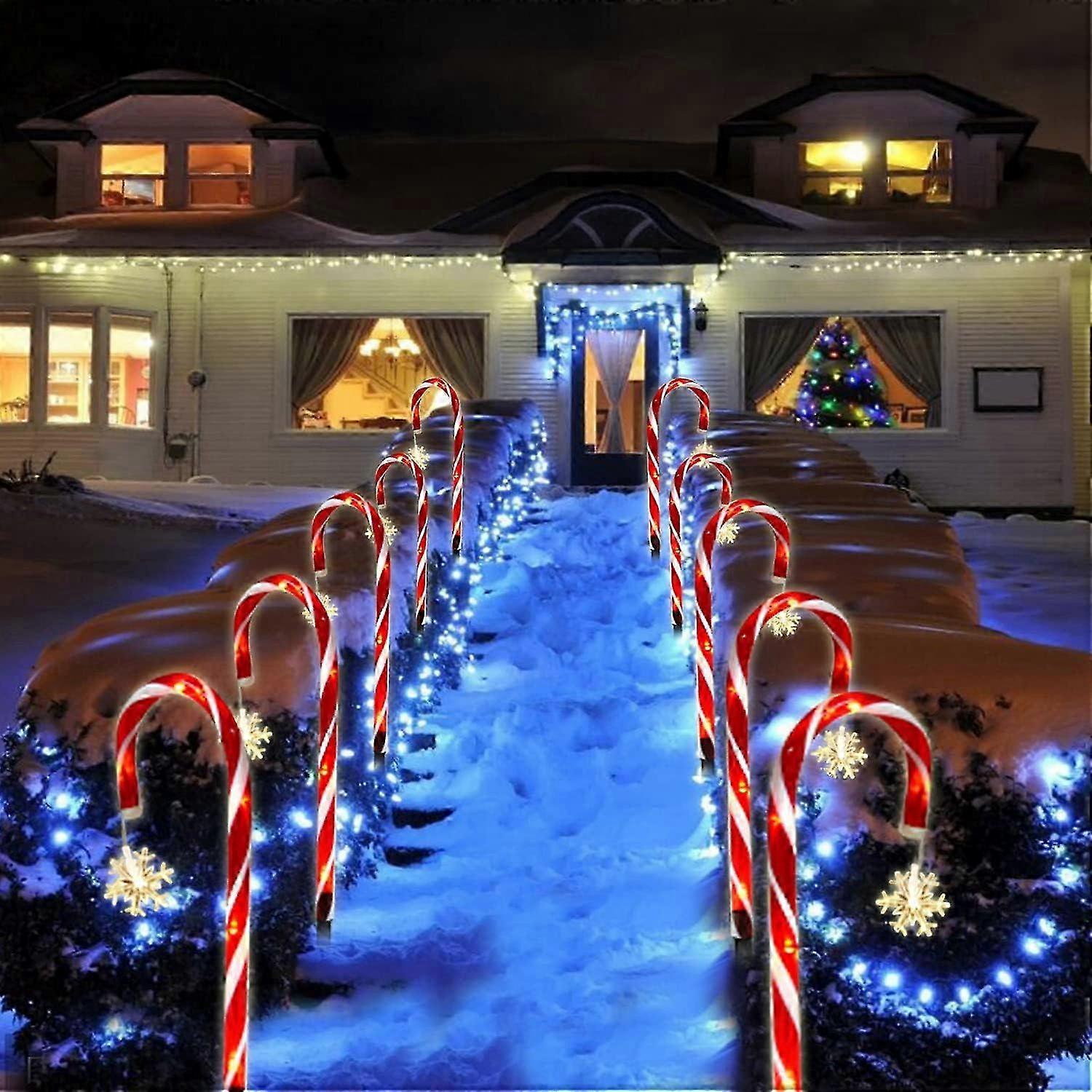 8pcs Snowflake Fairy Lights Candy Cane LED Light String Christmas Decorations