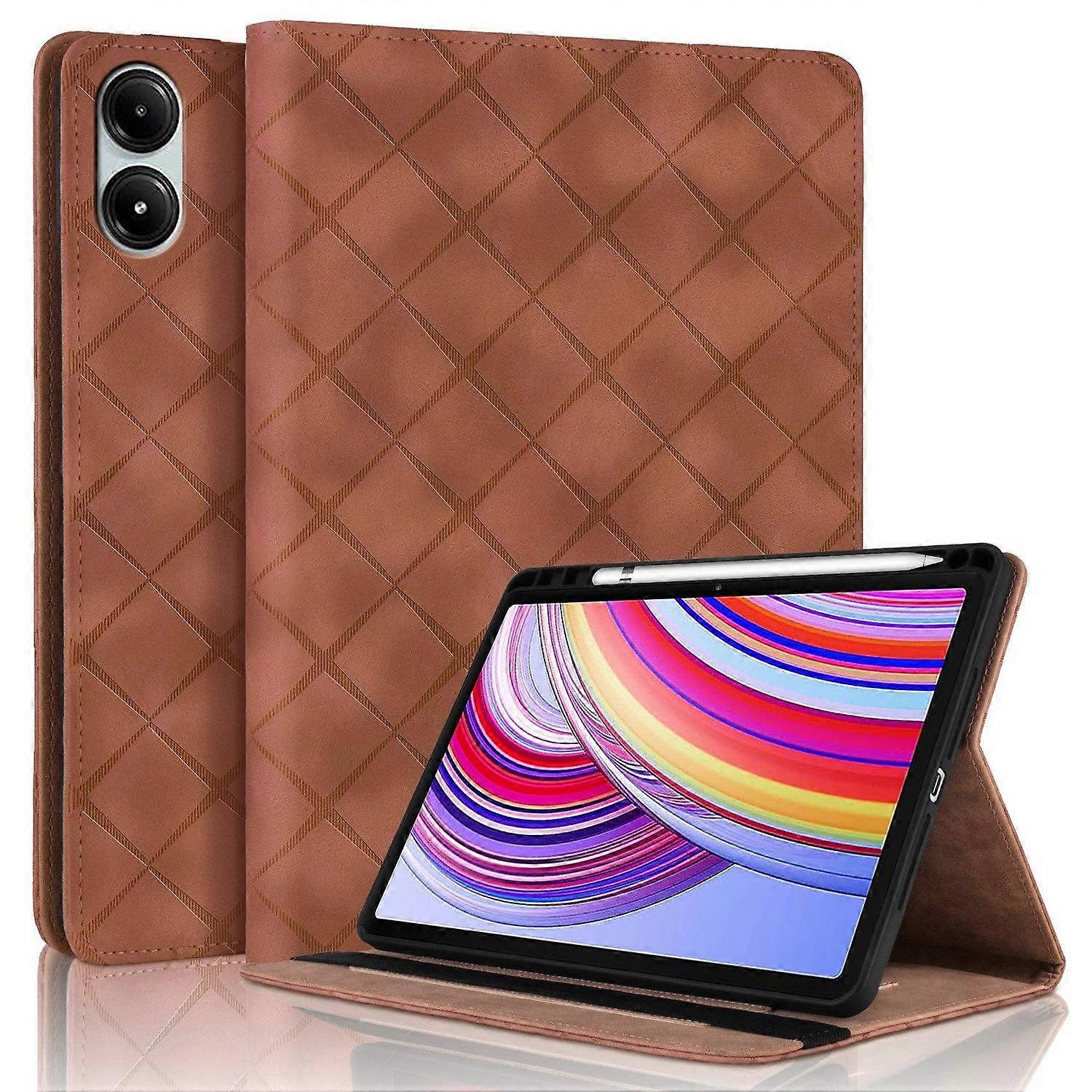 Embossed Leather Case For Xiaomi Redmi Pad Pro 12.1 2024 - Brown