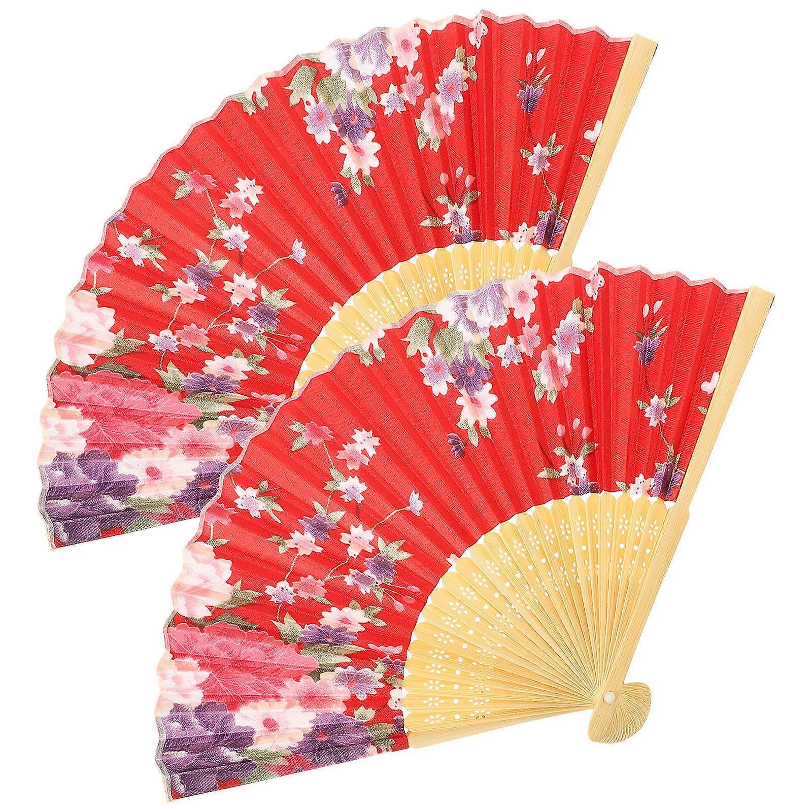 2pcs Retro Silk Folding Fan Vintage Handheld Dance Fan for Stage Performance, Wedding & Home Decor Elegant & Durable Design for Women