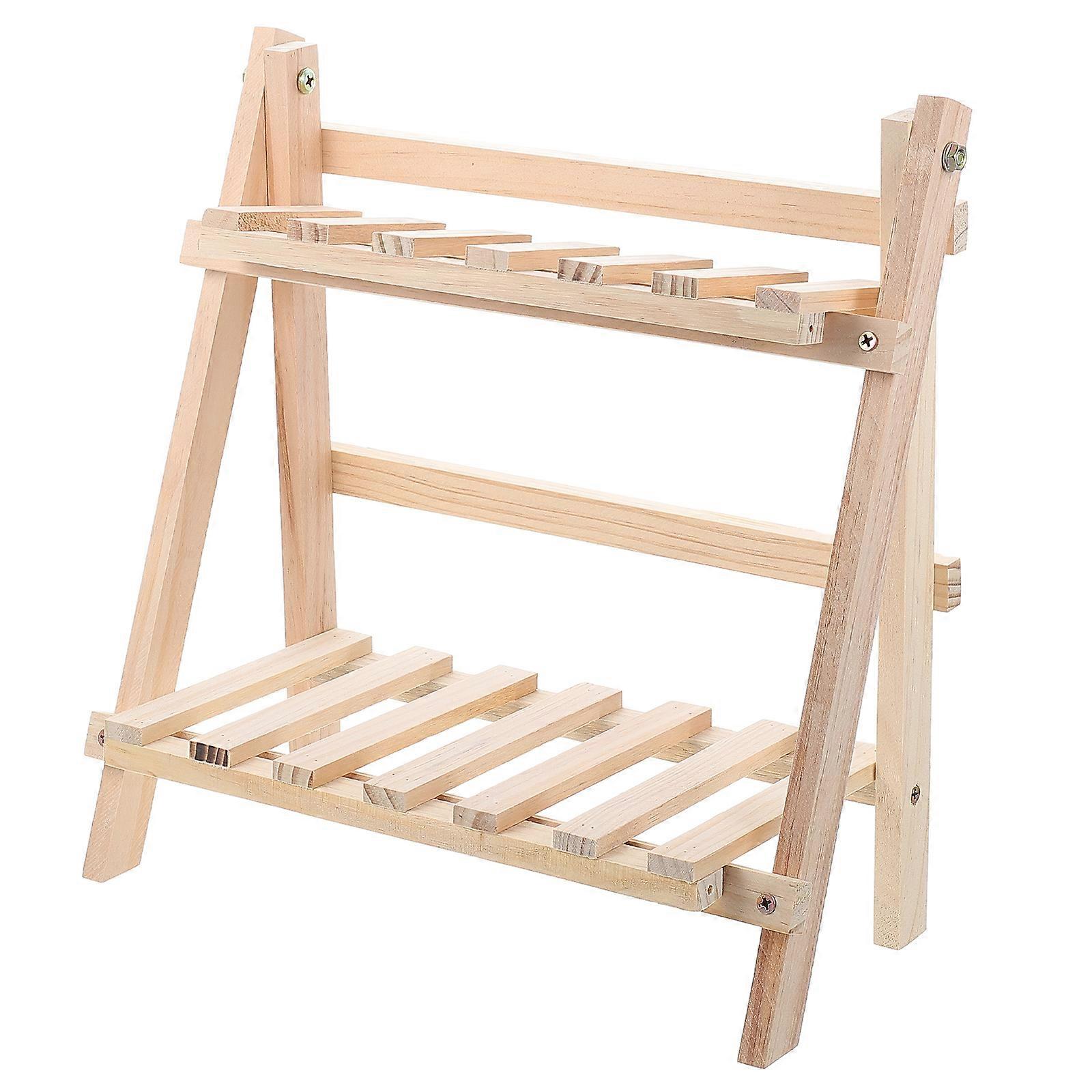 Wooden Countertop Folding Storage Shelf Desktop Organizer for Cosmetics and Sundries Stylish Natural Finish Rack for Bedroom Kitchen Office Use