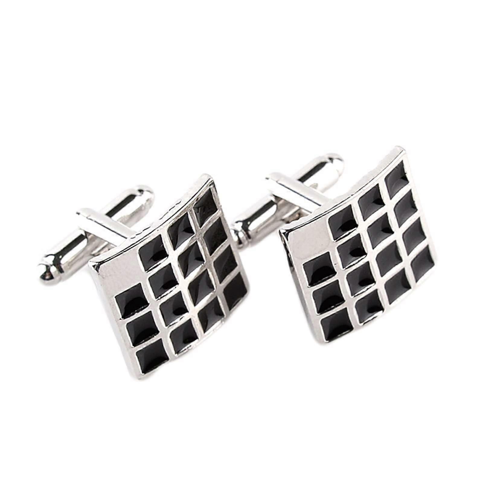 Square Cufflinks for Men, Silver Black Cufflinks for Corporate Shirts Ref: 6398