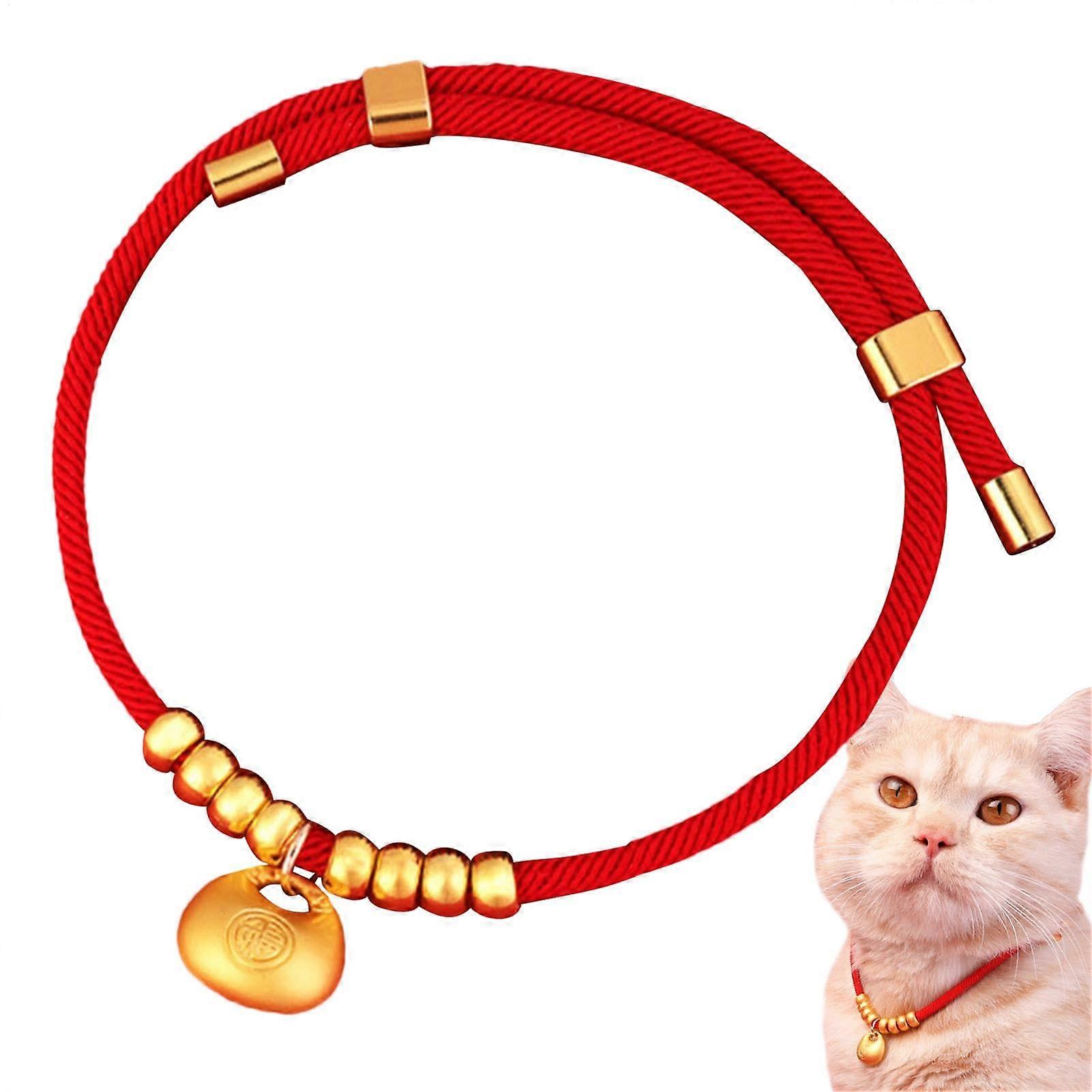 Chinese New Year Pet Collar Adjustable Dog Collar With Gold Bar Ornament Red Color New Year Necklace Size S-XL