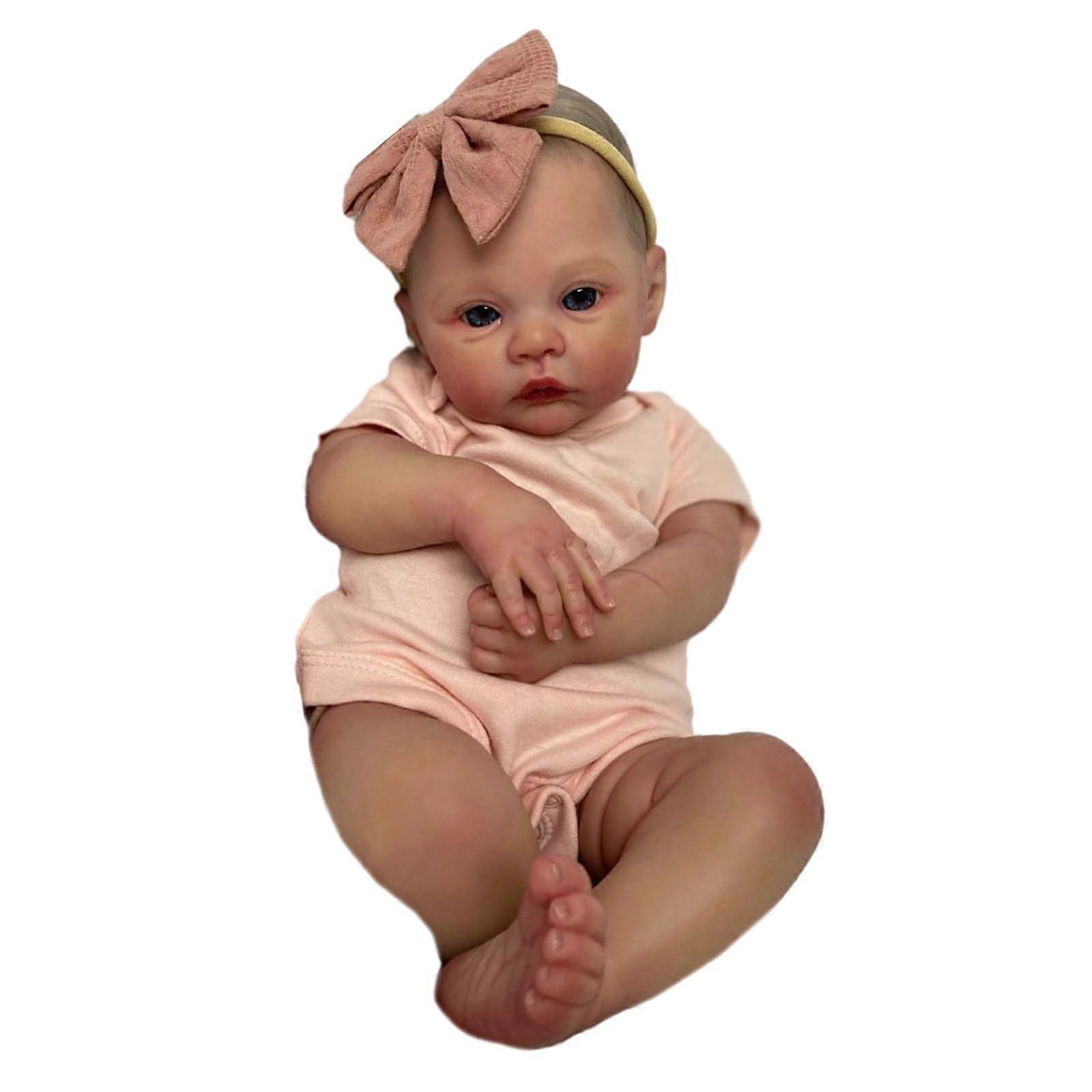 Baby boy with open eyes in romper, handmade white skin, newborn boy/girl in clothing, silicone for children, silicone baby girls.