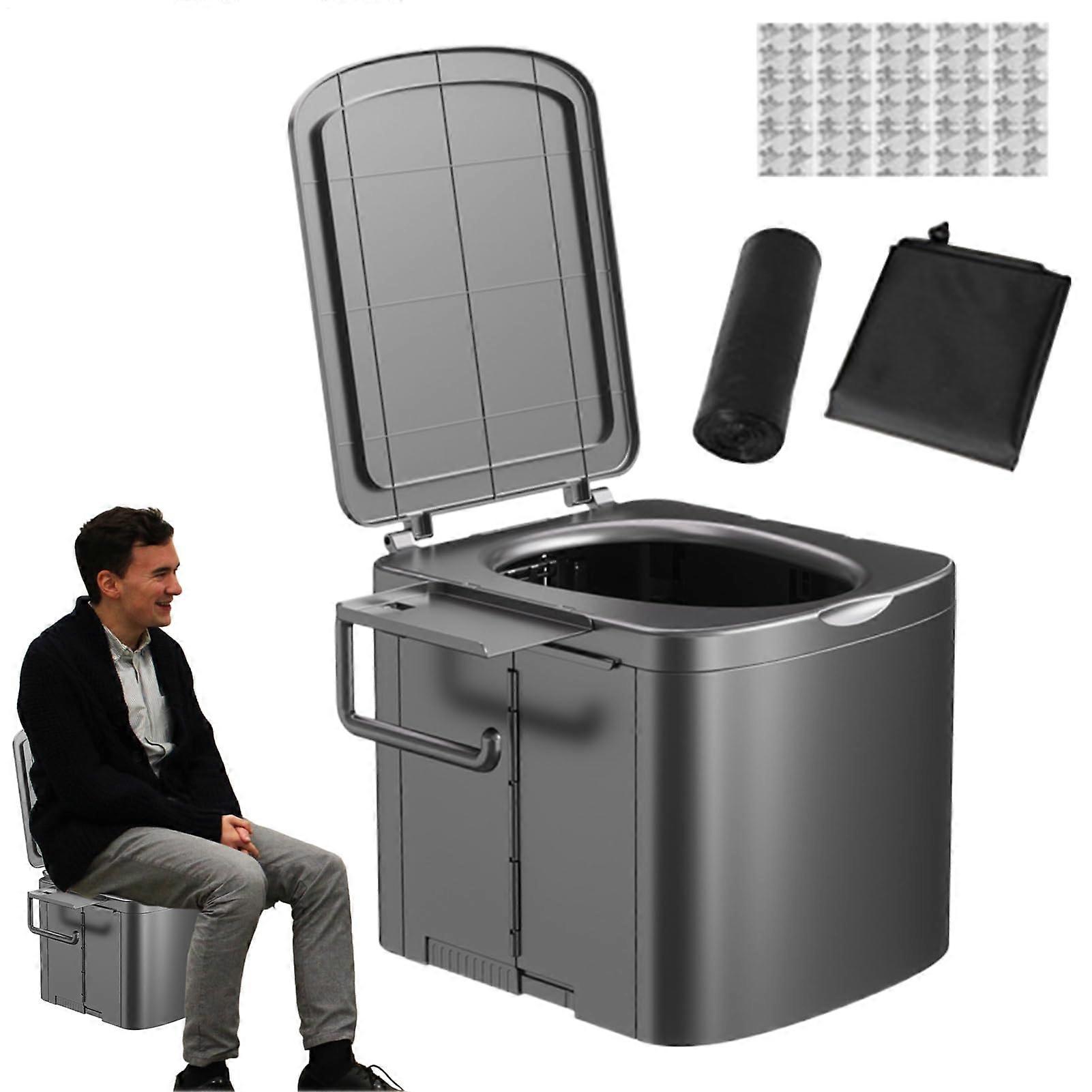 Portable Travel Toilet Foldable with Ergonomic Handle Compact for Camping, Boat, Black