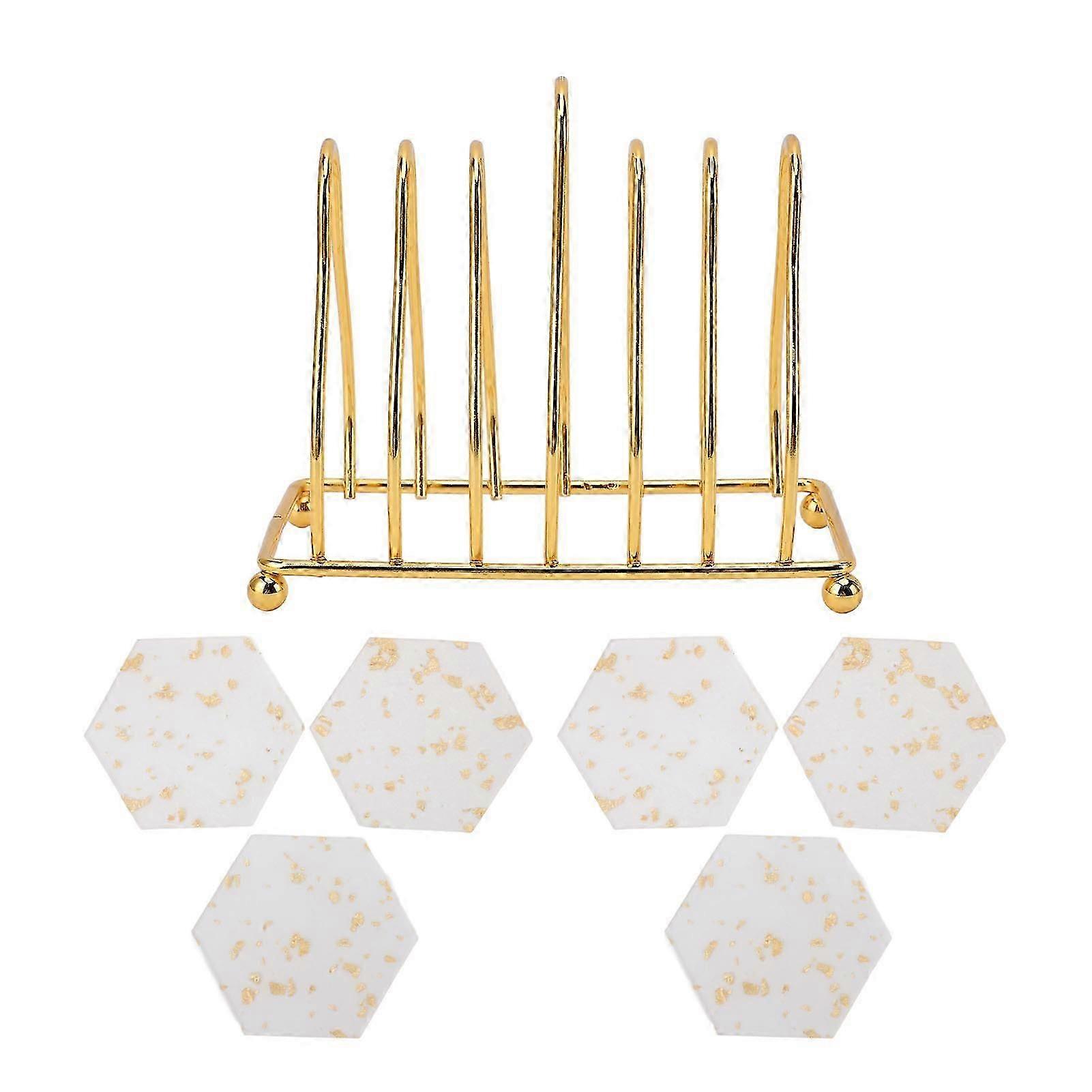 6-Piece Acrylic Hexagonal Makeup Palette with Golden Stand for Nail and Face Art
