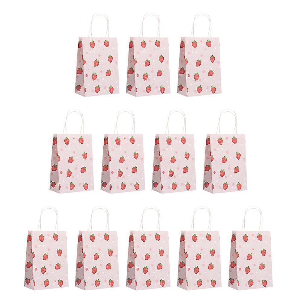 Strawberry Pattern Paper Gift Bags with Handles – Lightweight Storage for Candies, Cookies, Party, Home and Store Use