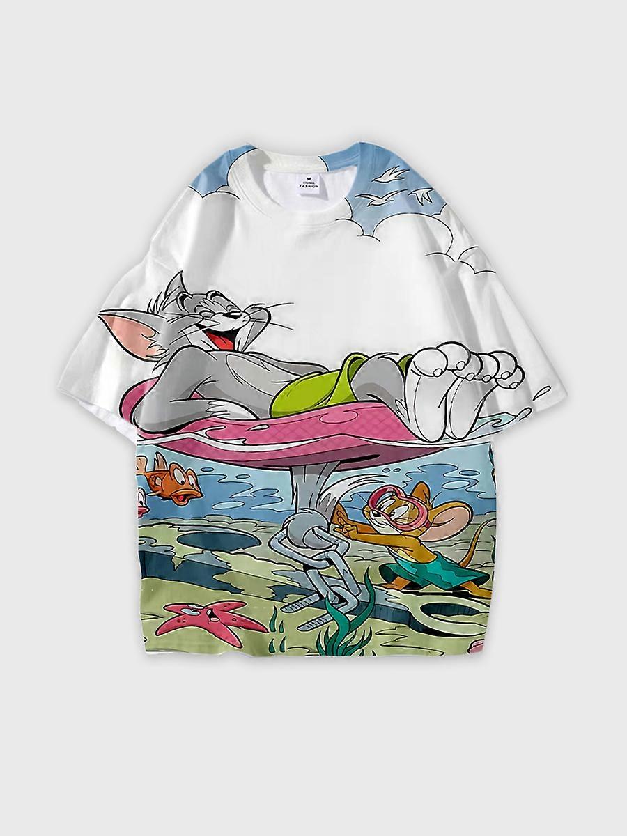 T-shirt round neck Cartoon Pattern loose short sleeve D2146