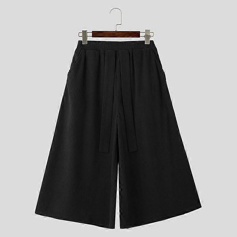 INCERUN Men Belt Elastic Waist Corduroy Casual Loose Baggy Pants Trousers