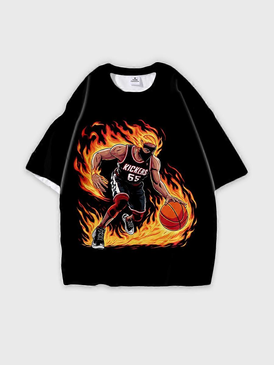 T-shirt round neck book Characters Pattern loose short sleeve P3393