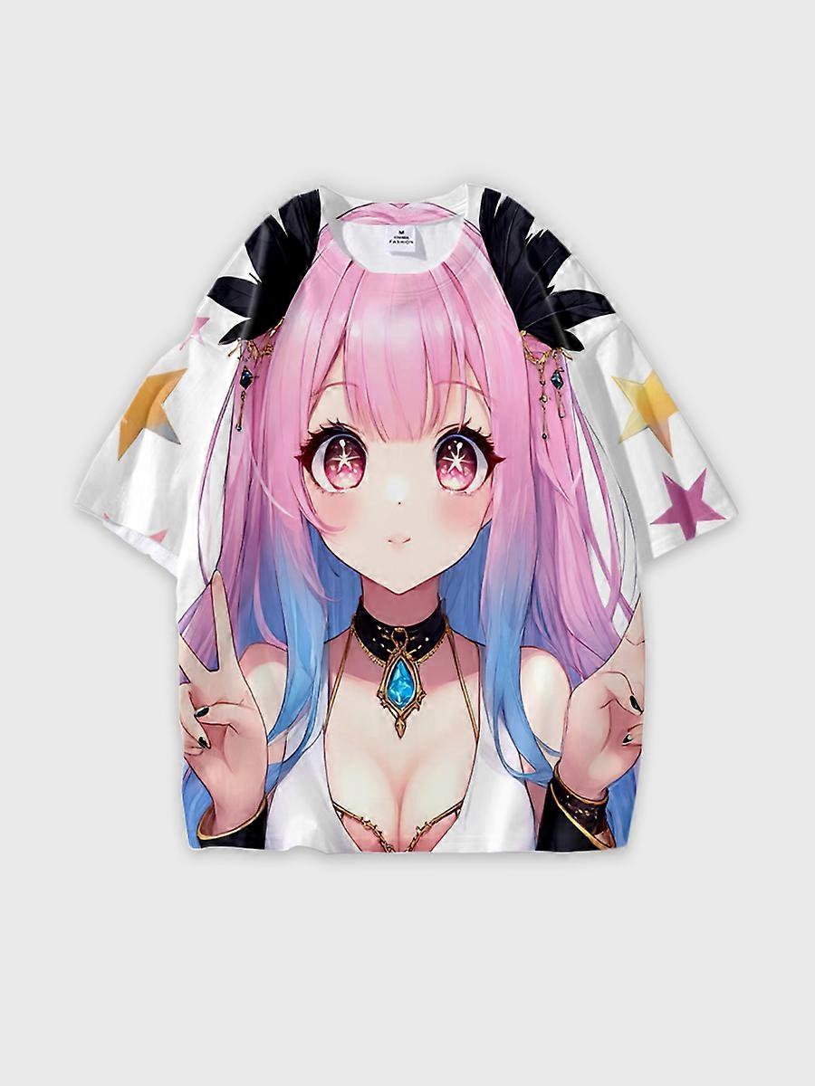 T-shirt round neck book Characters Pattern loose short sleeve E2897