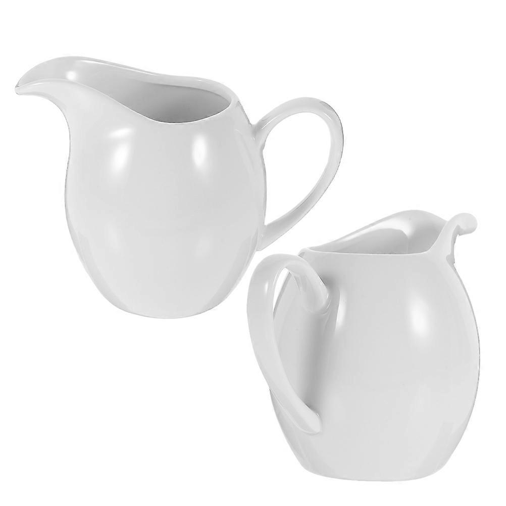 Coffee Pitcher White Sauce Holder With Handle Sturdy Bottom 2Pcs