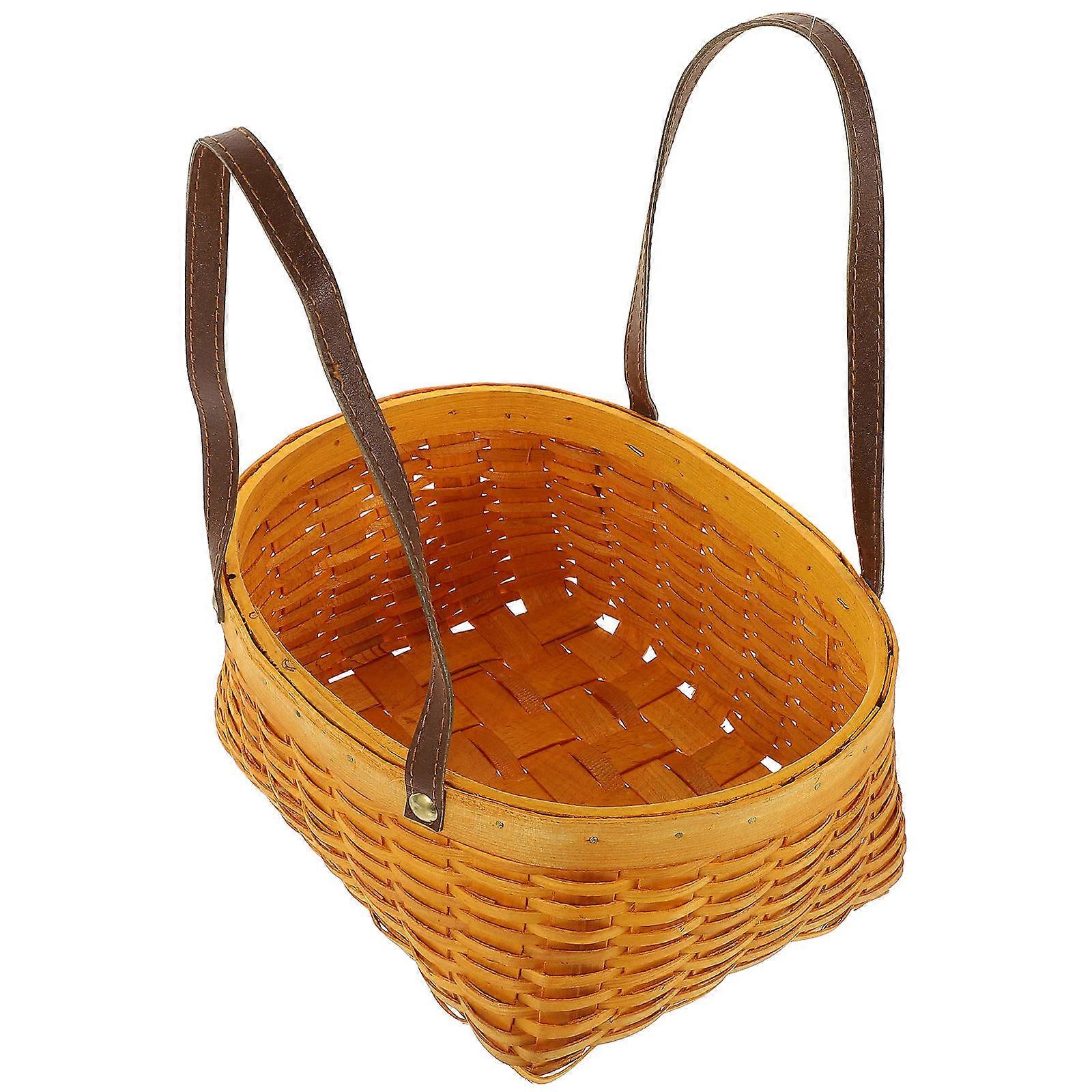 Handheld Woven Basket Khaki Color Rural Decorative Style For Home Decoration 28x17.5x11cm 1Set