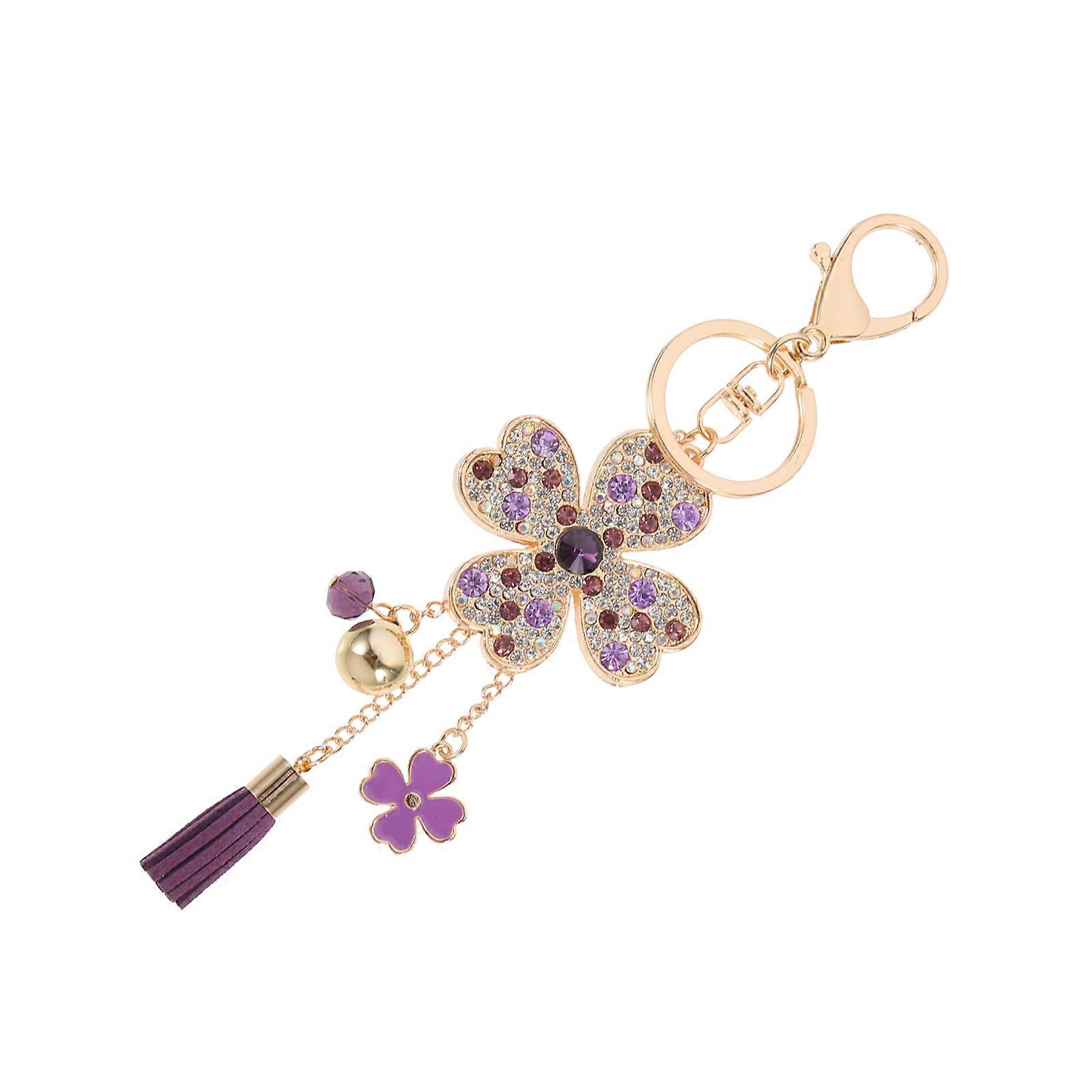 Purple Key Chain with Crystal and Zine Alloy Charm for Bag Decoration Lovely Gift for Friends