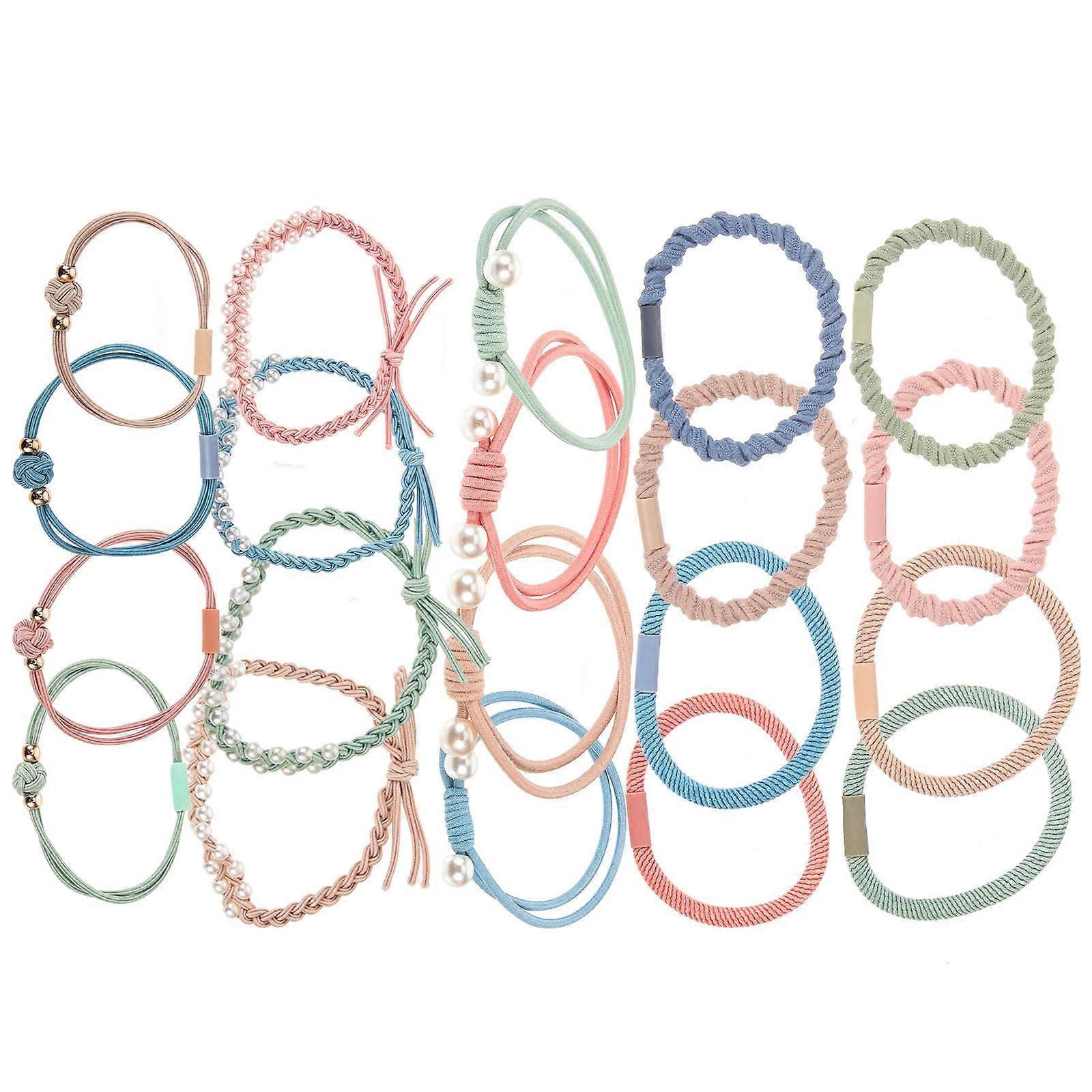 Pearl Hair Ropes for Girls with Elastic Nylon Hair Ties Assorted Color Fits All Occasions