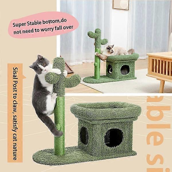 2-in-1 Cactus Cat Tree Condo with Dangling Ball Green
