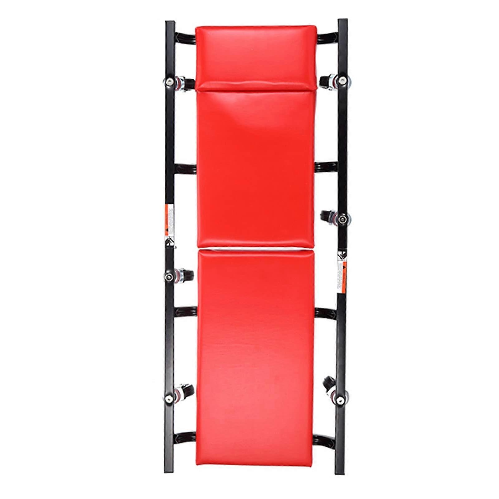 Folding Mechanics Roller Board Workshop Stool 36 Inch Red High Performance Caterpillar Board with 6 Wheels and Leather Headrest