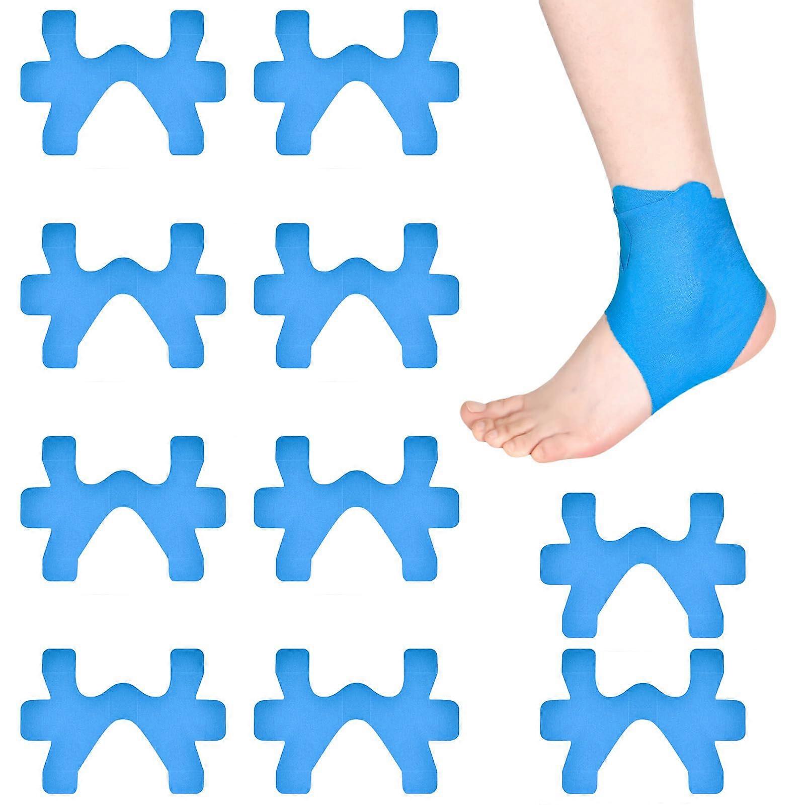 10Piece Precut Kinesiology Tape for Ankle, Waterproof Elastic Physio Tape in Blue