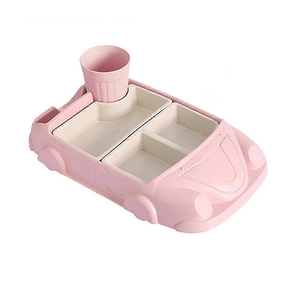 Car Shaped Toddler Plate With Water Cup Suitable For Children Home Use In Pink Easy To Clean 1 Set