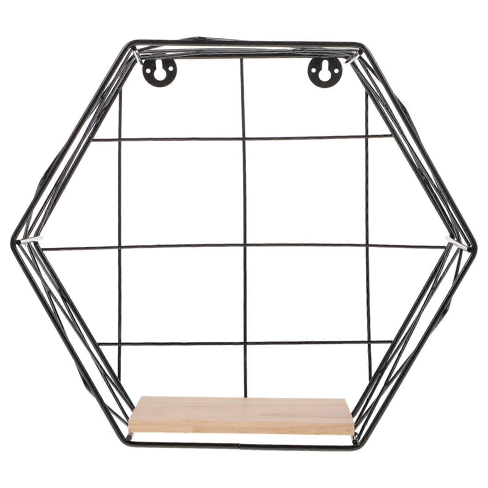 Unique Design Wall Mounted Floating Shelf Hexagon Plant Display Rack For Home Office Black 1Set