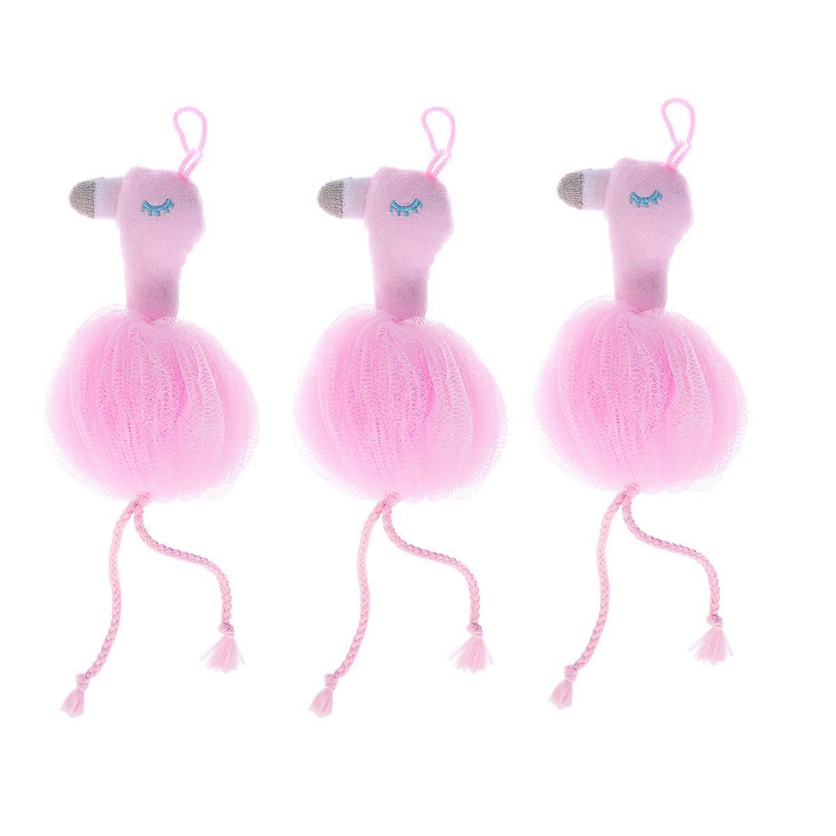 Flamingo Shape Bath Balls 6Pcs For Women And Girls In Pink Color With Mesh Style For Exfoliation During Bathing