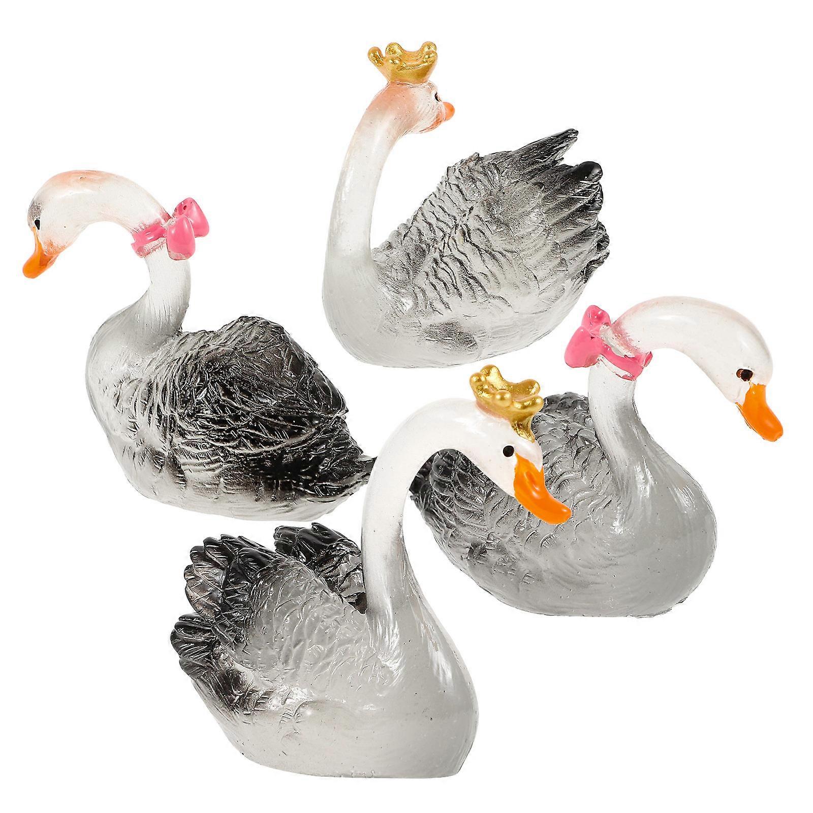 Miniature Swan Figurines 4Pcs Dark Grey Swan Shape Decorations DIY Enthusiasts Indoor Decoration Glow in the Dark