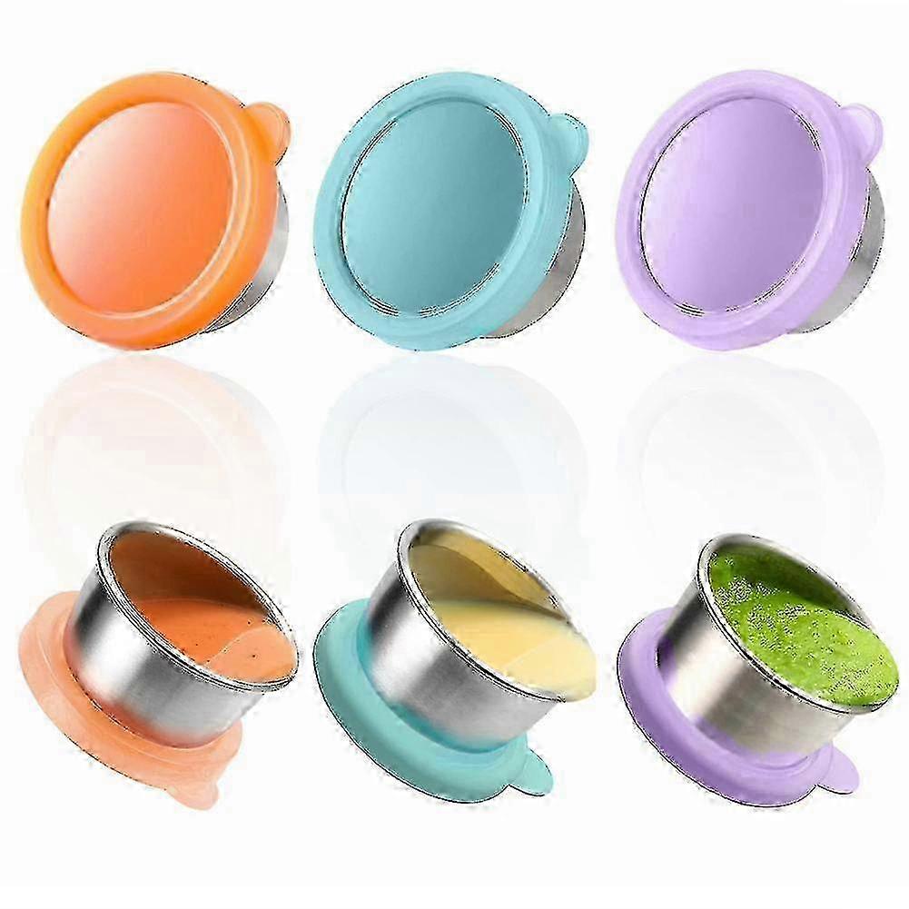2025 Stainless Steel Condiment Cups with Silicone Lids 3-Piece Salad Dressing Container Set To Go