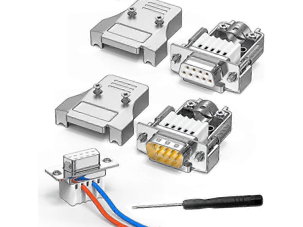 2025 2 Pack DB9 Serial Adapters with Metal shell Breakout Board Solder-Free Module,D-SUB 9-pin Male+ Female RS232 485 Adapter to Terminal Board Connec